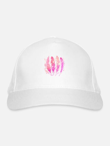 4 Federn, Vogelfedern, Indianer, Muster - Bio-Baseballkappe - Weiß