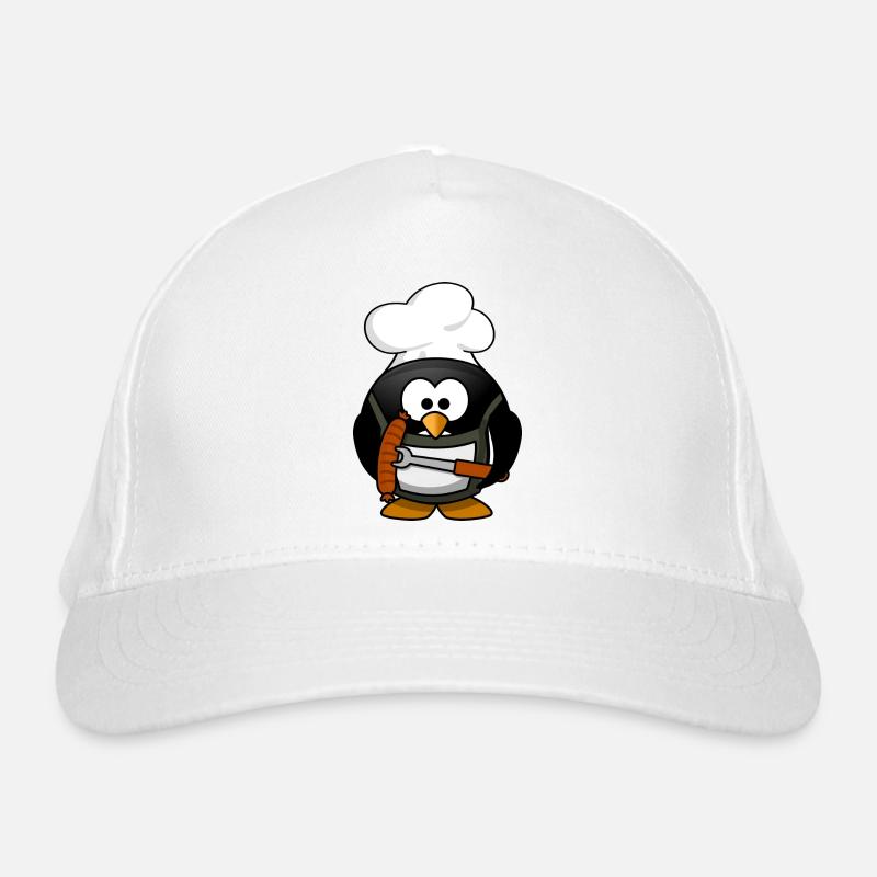 Kochpinguin mit Grillwurst - Bio-Baseballkappe - Weiß