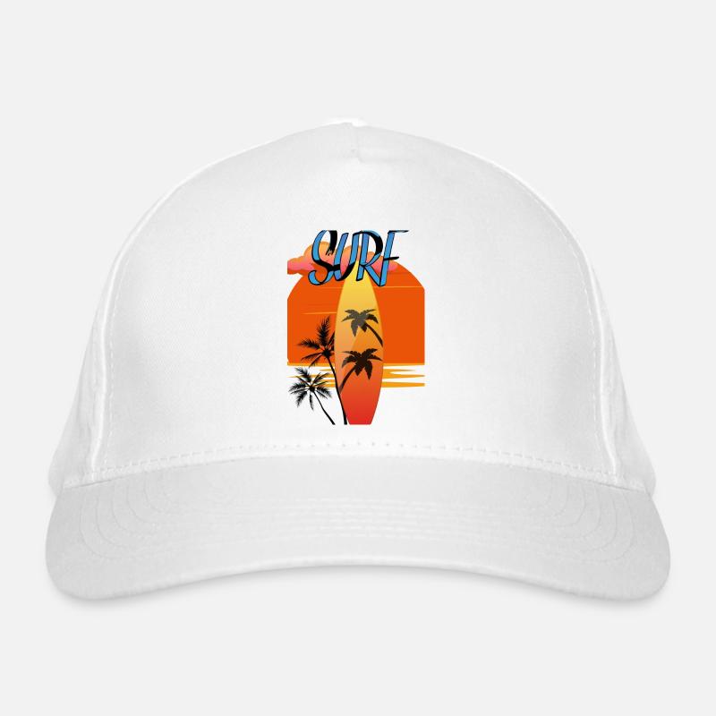 Surfboard with Sunset Red - Palm Trees Organic Baseball Cap
