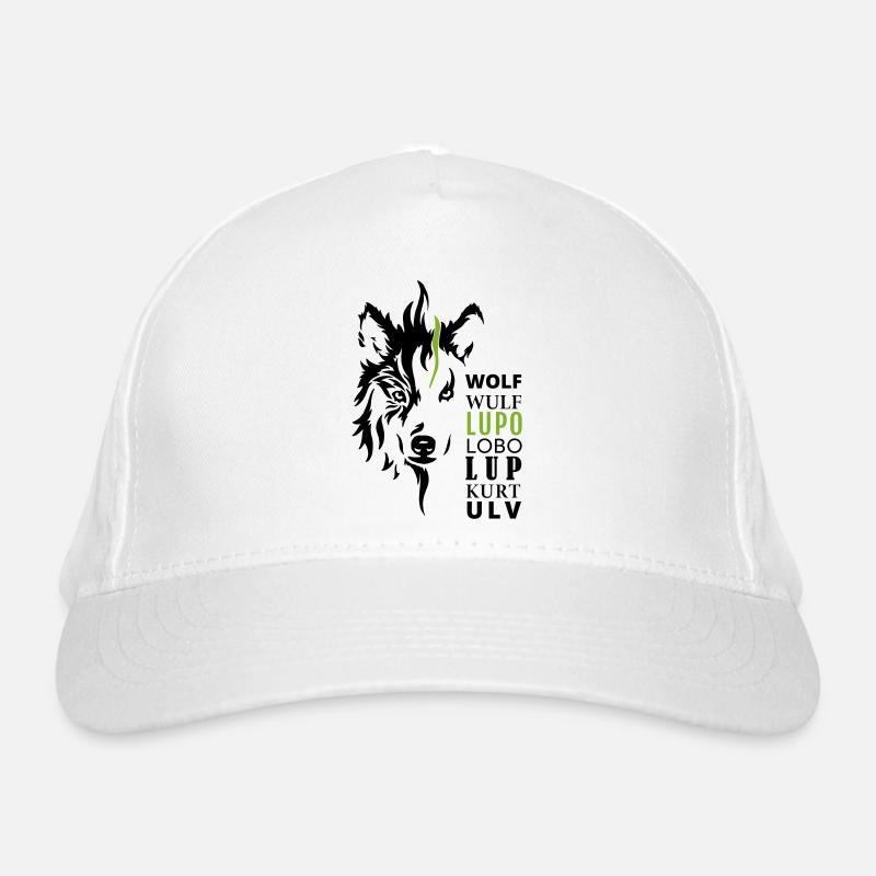 GOWILD Wolfmotiv - mit 7 Sprachen Bio-Baseballkappe