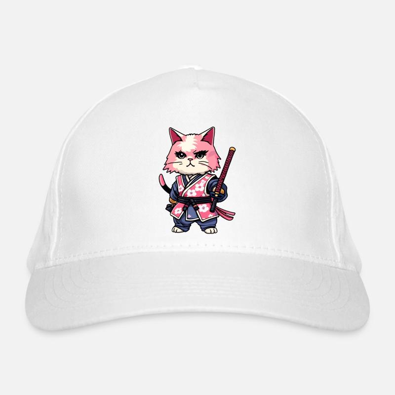 Chat samouraï & fleurs de cerisier #11 Casquette classique bio