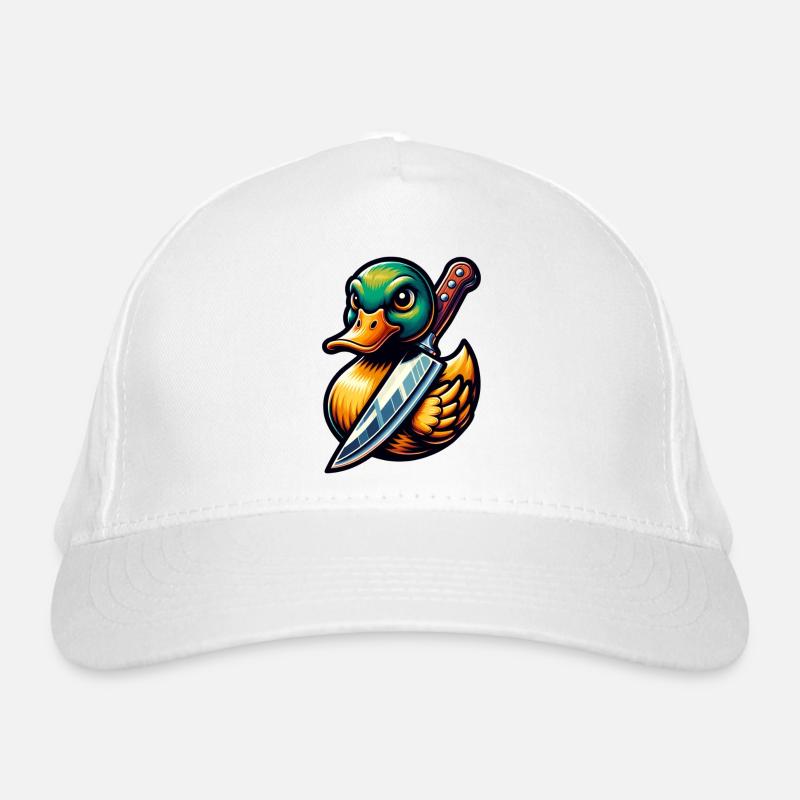 Ente mit Messer Halloween Bio-Baseballkappe