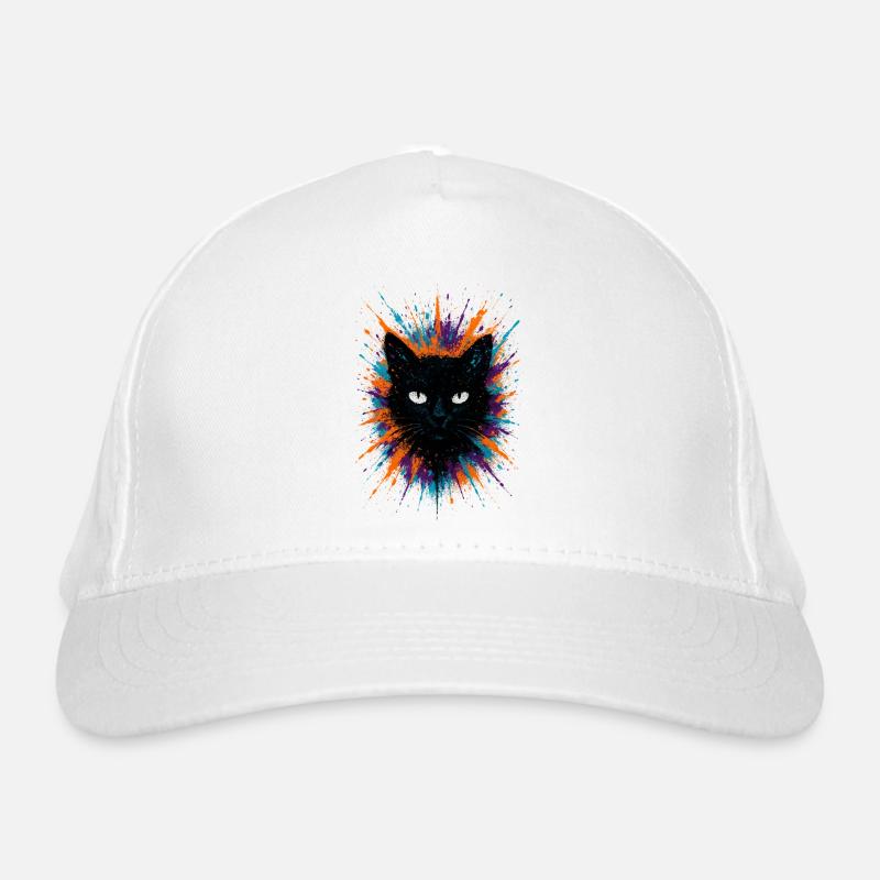 Black Cat Watercolor Splash Art Organic Baseball Cap