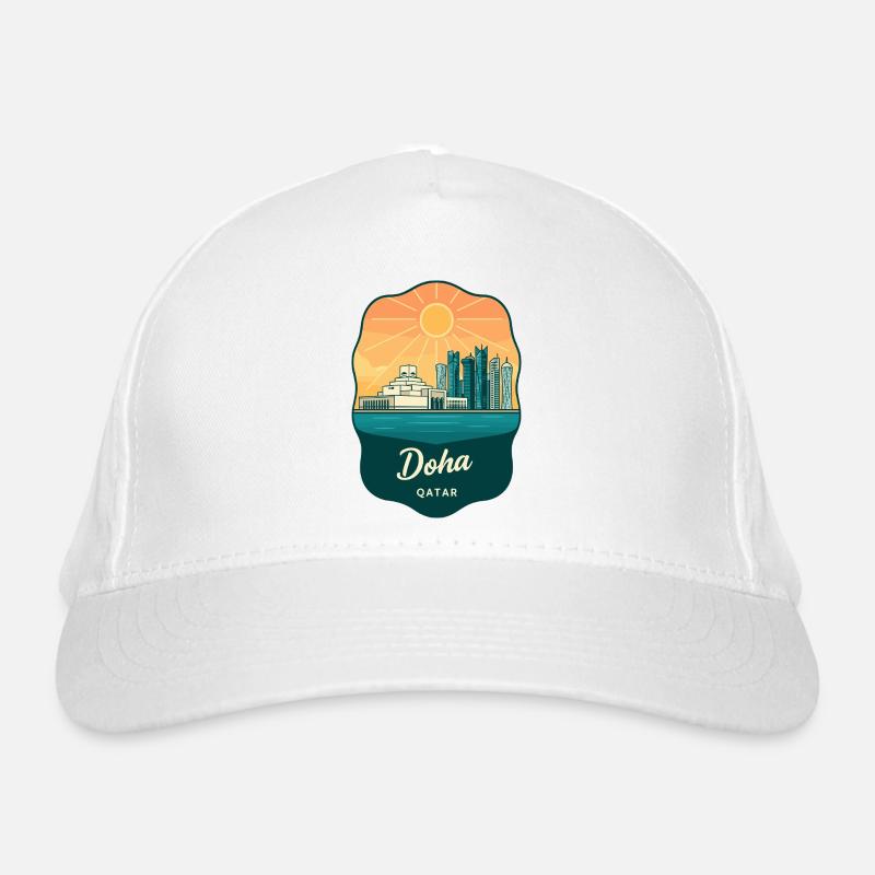 Badge de voyage Doha Qatar Vintage Sunset Casquette classique bio