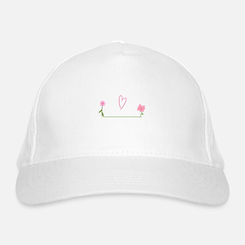 Two Flowers Line Heart Organic Baseball Cap