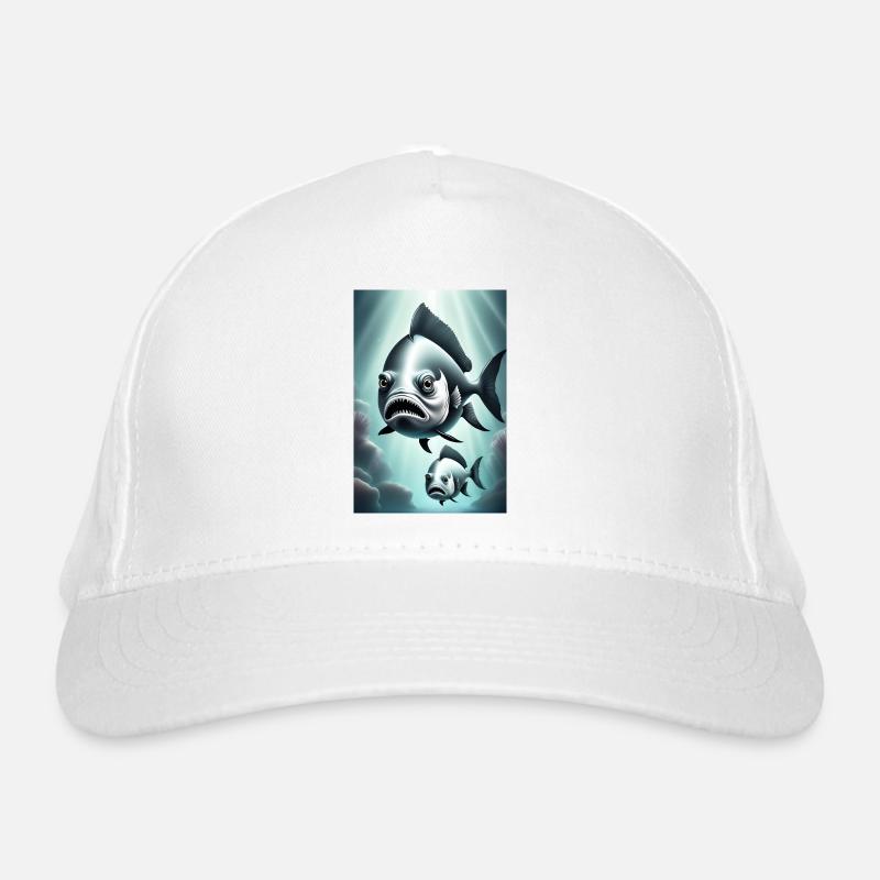 Black and white scary fish design Organic Baseball Cap