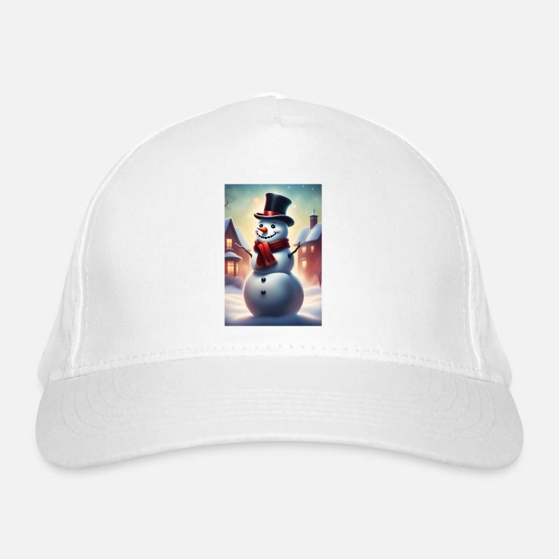 Snowman outdoors wearing a top hat Organic Baseball Cap