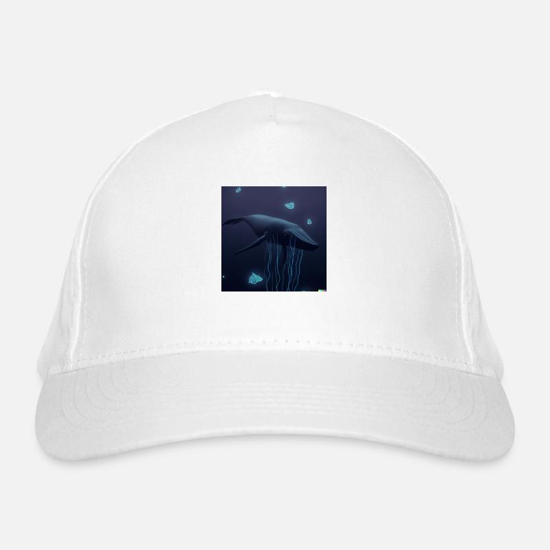 blue whale in a dark ocean with jellyfish Bio-Baseballkappe