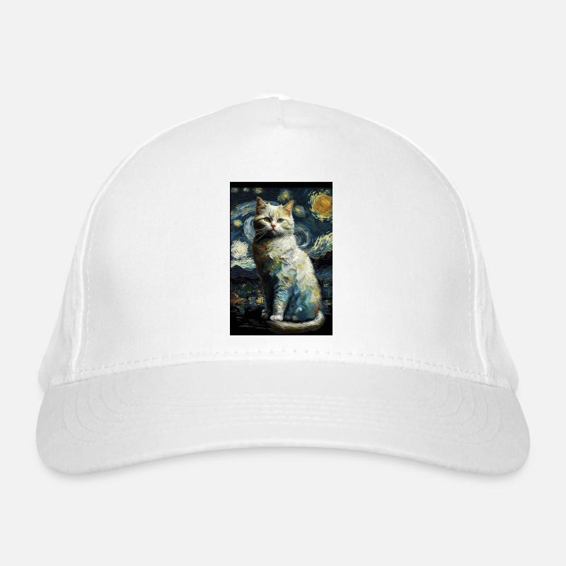 Cat Van Gogh Style ciel étoilé la nuit cool mignon Casquette classique bio