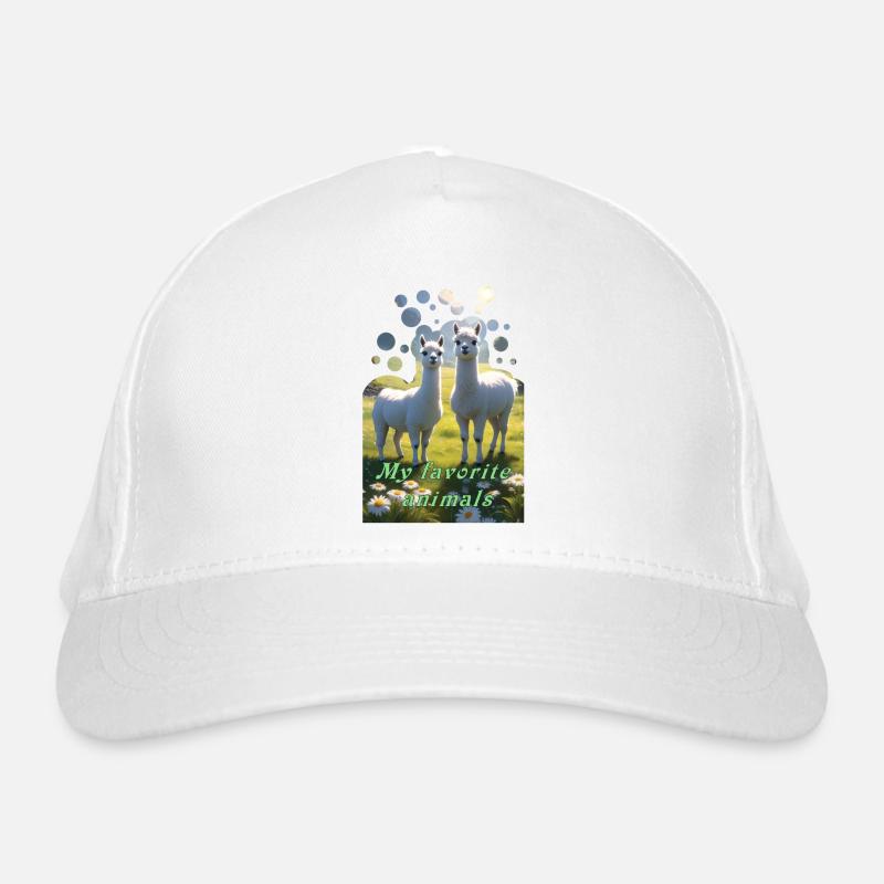 Two fluffy llamas alpacas in the meadow Organic Baseball Cap
