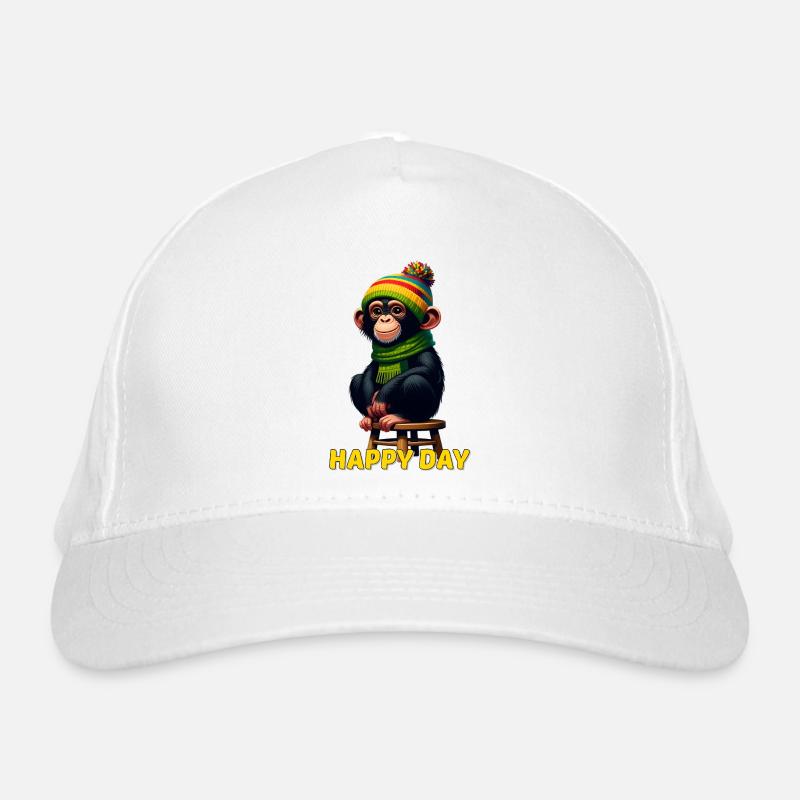 Playful monkey with winter hat Organic Baseball Cap