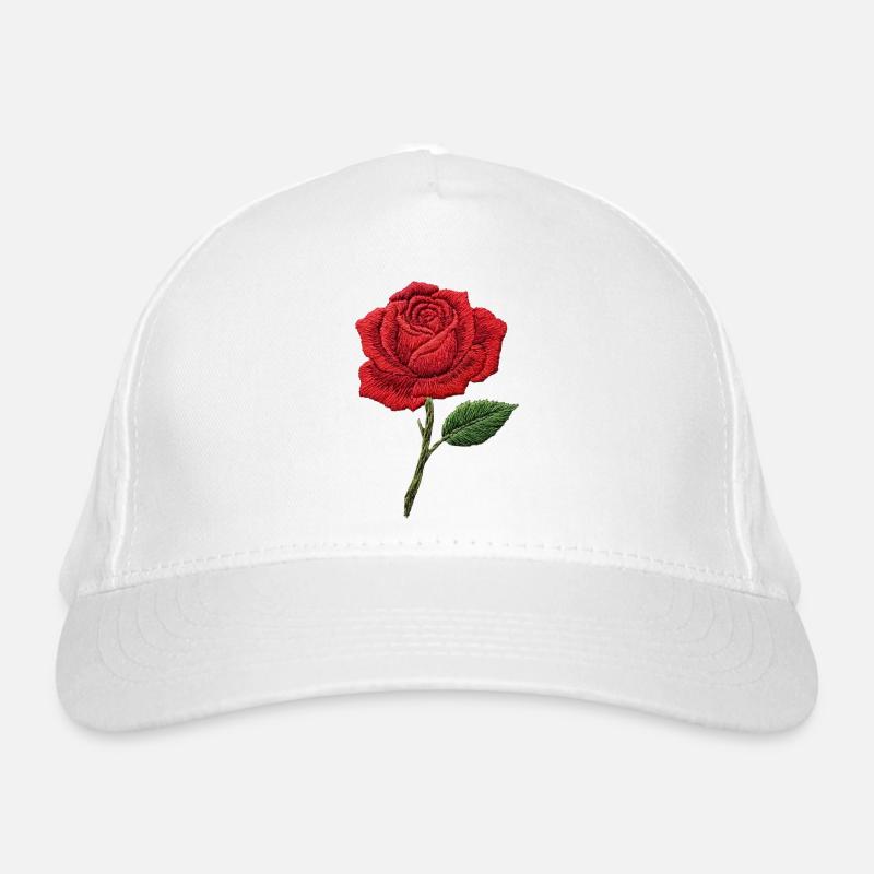 Rose in embroidered look (printed) Organic Baseball Cap