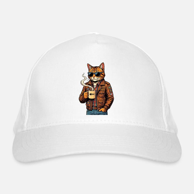 Chat motard avec du café - Casquette classique bio - blanc