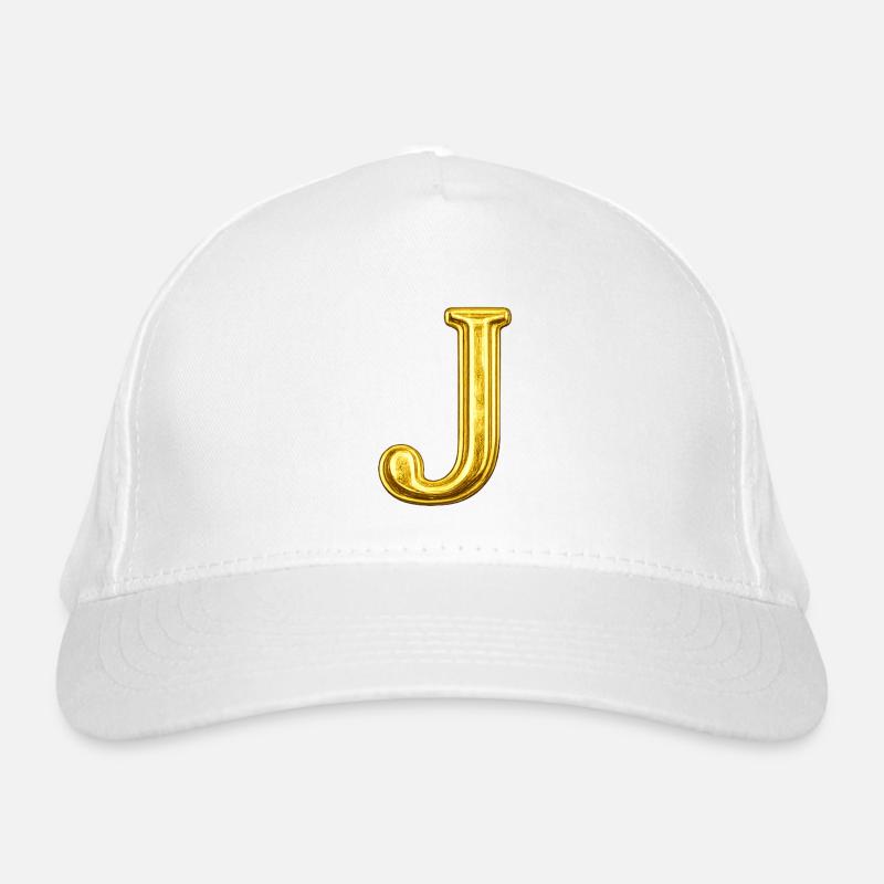Golden J Letter Organic Baseball Cap