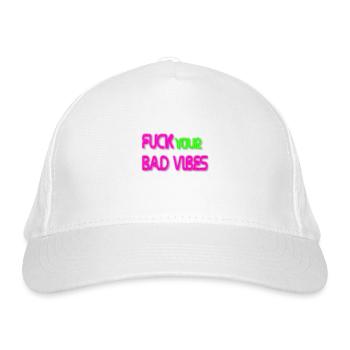 Fuck Bad Vibes Neon Leuchtreklame Retro Bunt Damen - Bio-Baseballkappe - Weiß - Vorne