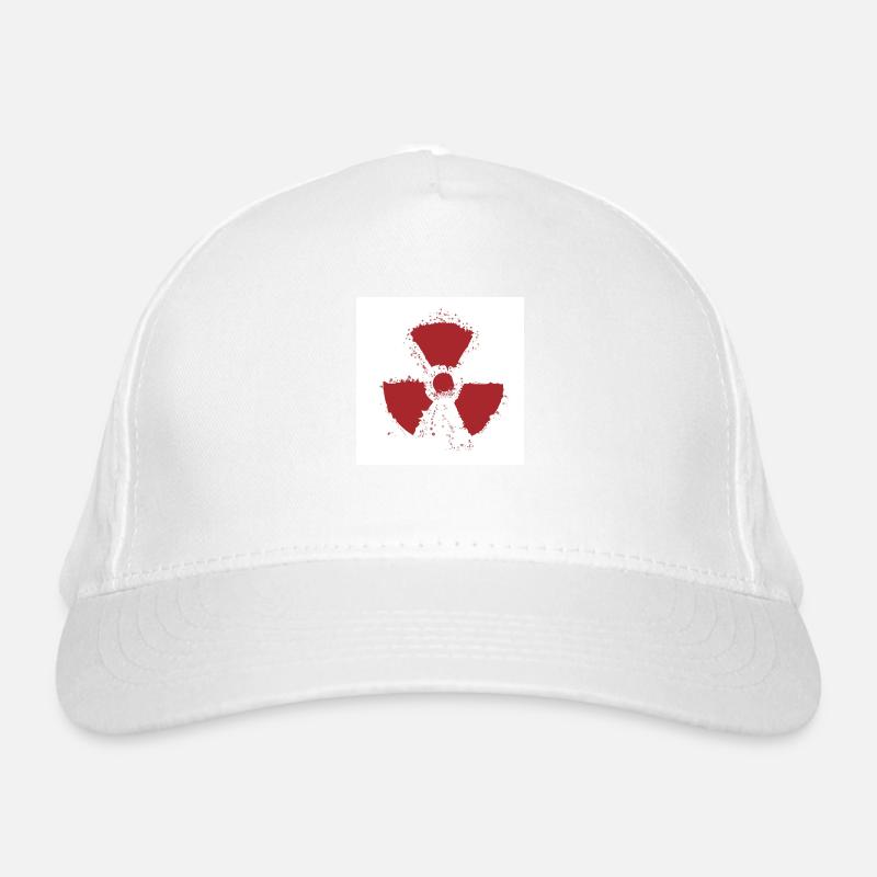 Splatter Radioactive Warning Symbol - Organic Baseball Cap - white