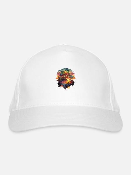 Waldmotiv - Wald - Insel - Logo - Bio-Baseballkappe - Weiß