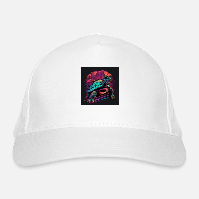 Schildkröte in Neonfarben 80er Synthwave Style Bio-Baseballkappe