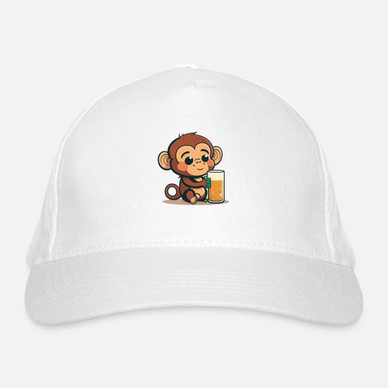 Mignon bébé singe avec de la bière Casquette classique bio