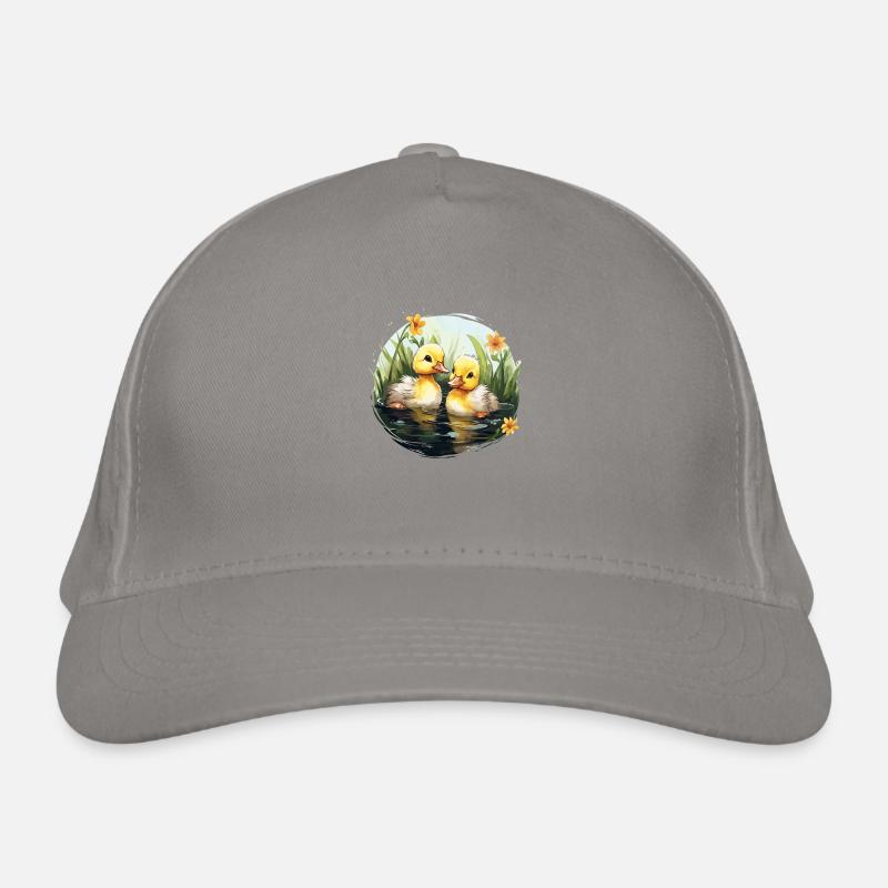 Two cute baby ducks in the pond Organic Baseball Cap