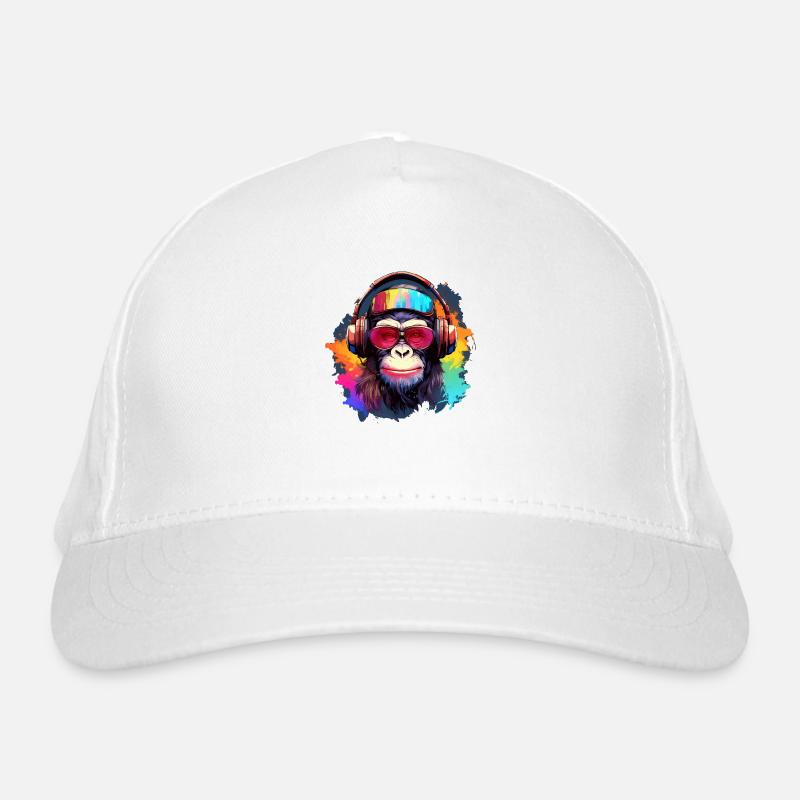 Cool monkey with headphones & sunglasses Organic Baseball Cap