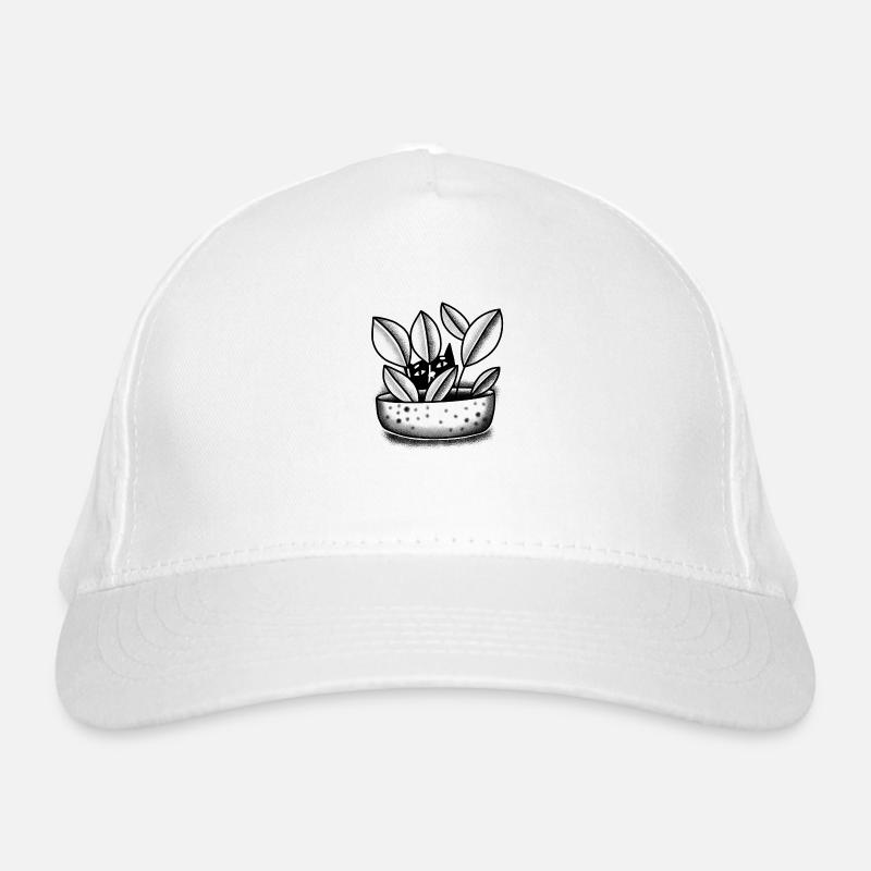 Flat cute Cat hiding in a Pot Plant Organic Baseball Cap