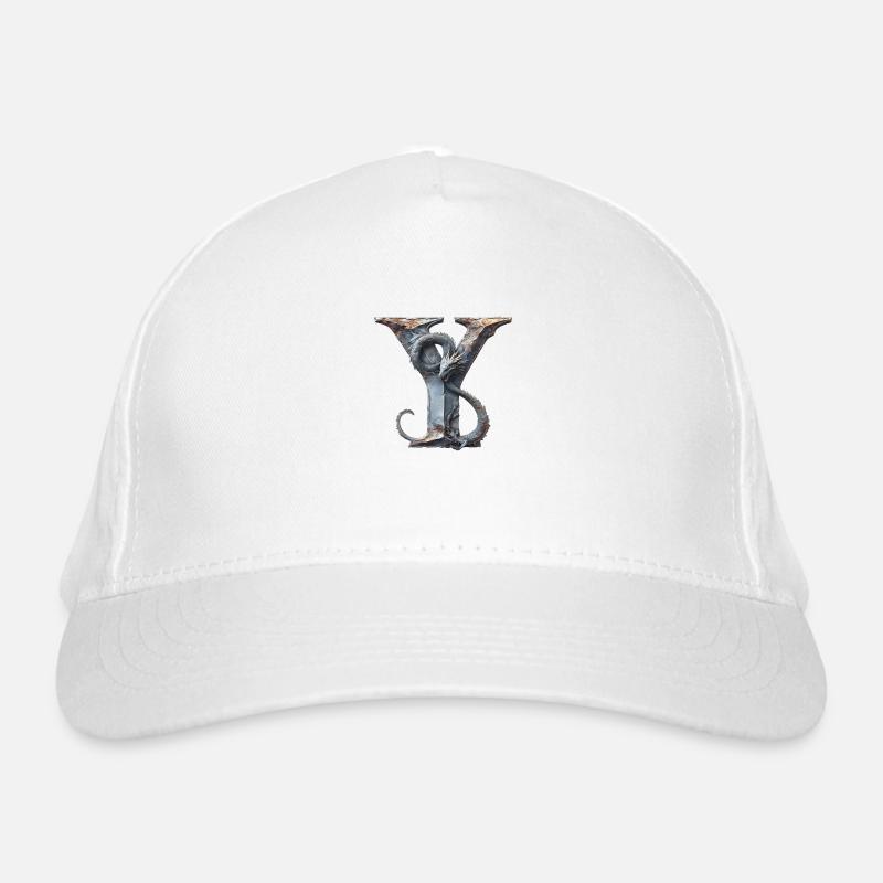 Buchstabe "Y" im Drachendesign. Bio-Baseballkappe