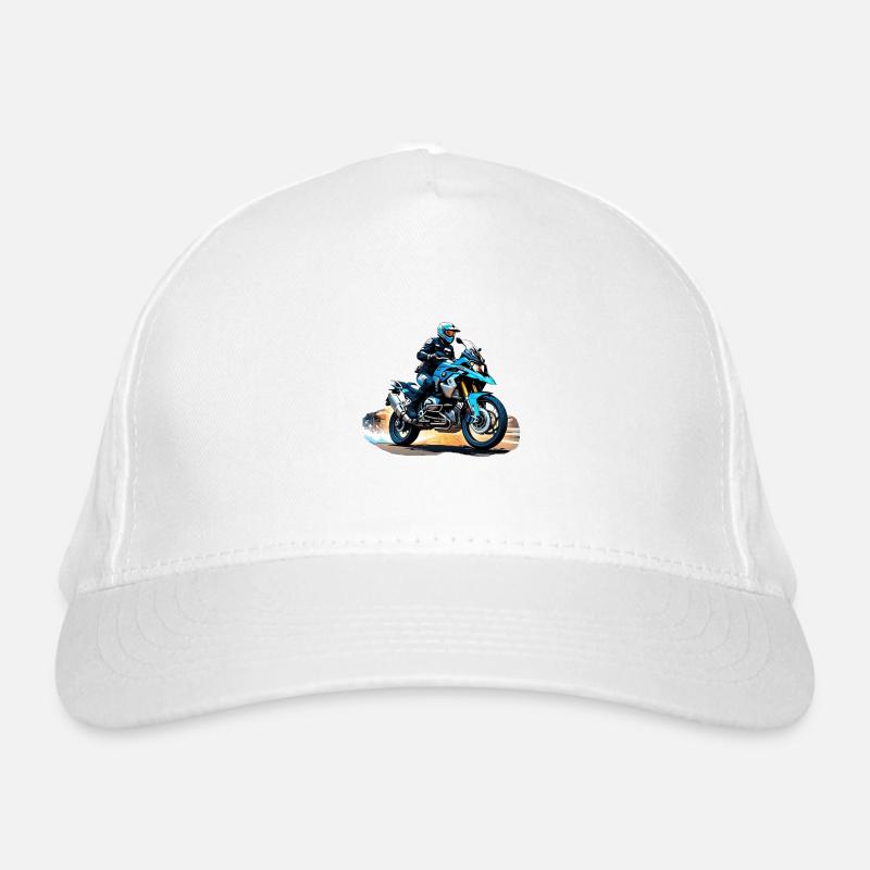 Biker on blue motorcycle Organic Baseball Cap