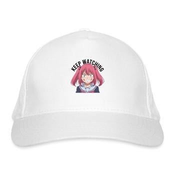 Keep watching, crazy, anime, pink hair, black text - Bio-Baseballkappe - Weiß - Vorne