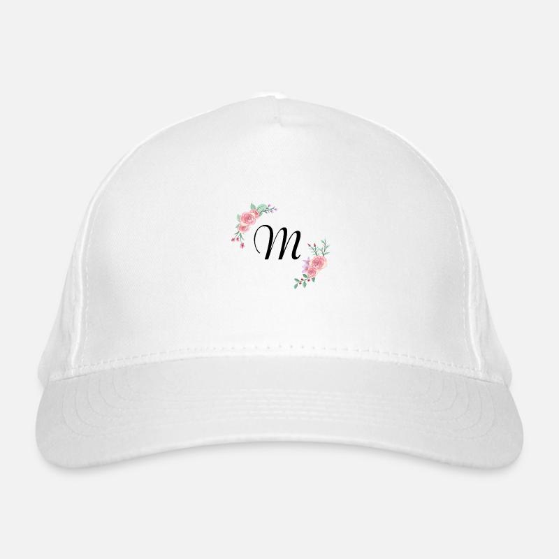 Rosa Blumenbuchstabe m Bio-Baseballkappe