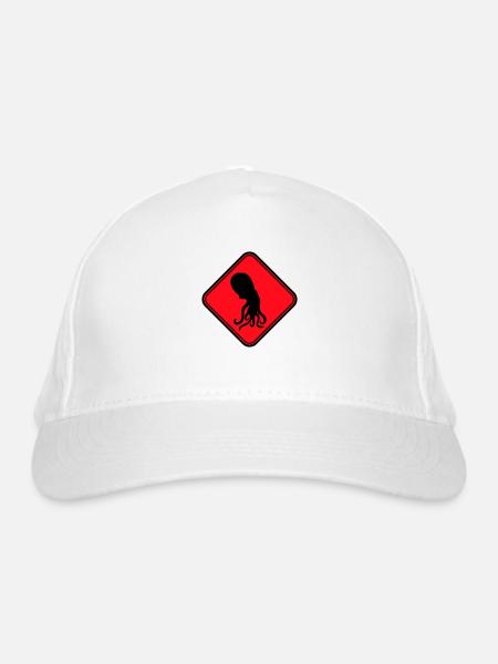 Oktopus Gefahr Schild Achtung Vorsicht Warnung - Bio-Baseballkappe - Weiß - Vorne