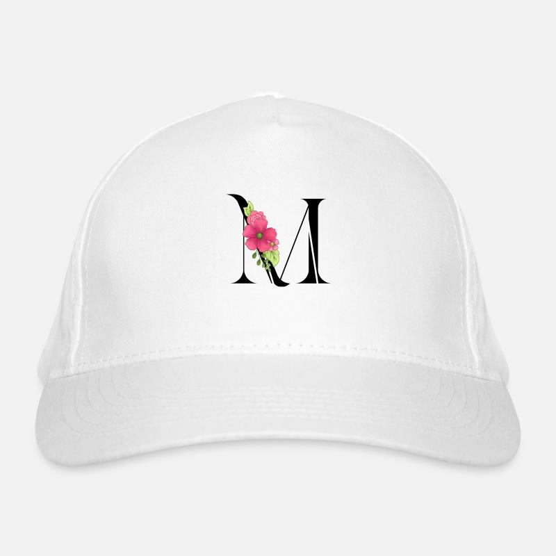 Eleganter Buchstabe 'M' mit Blumen Bio-Baseballkappe