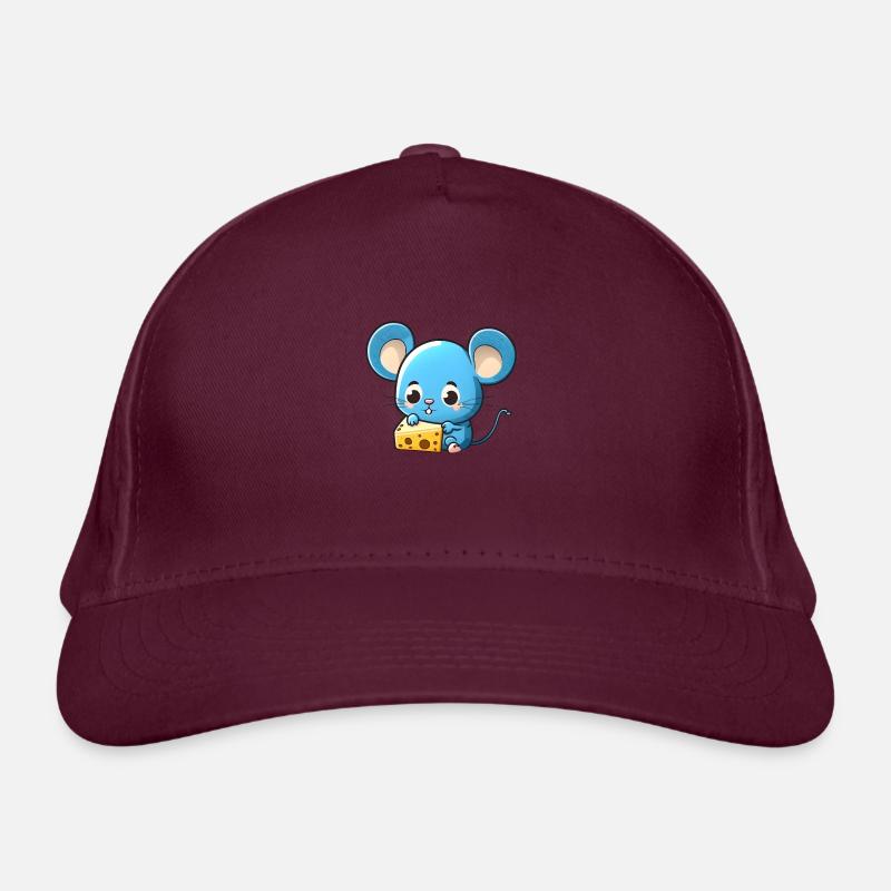 Little blue comic mouse plays with cheese Organic Baseball Cap