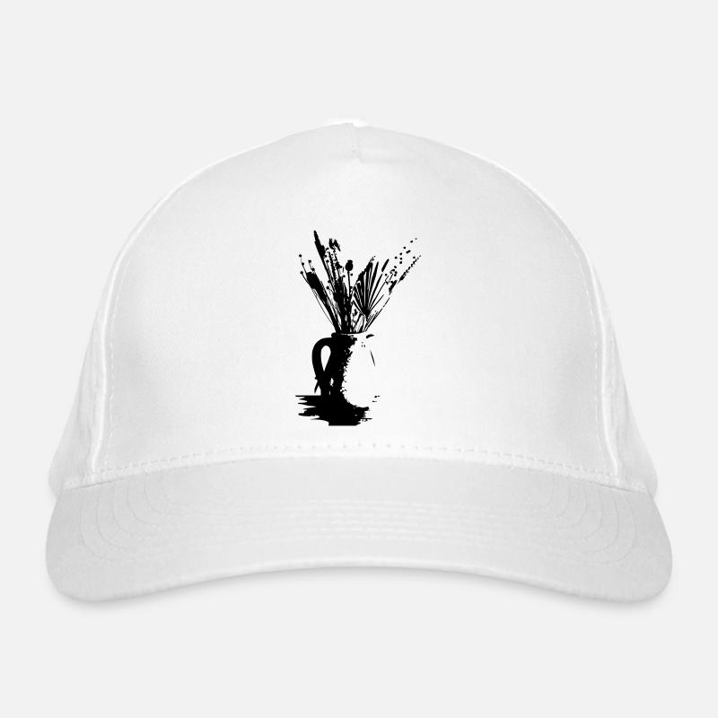 getrocknete Blumensilhouette in Vase - Bio-Baseballkappe - Weiß