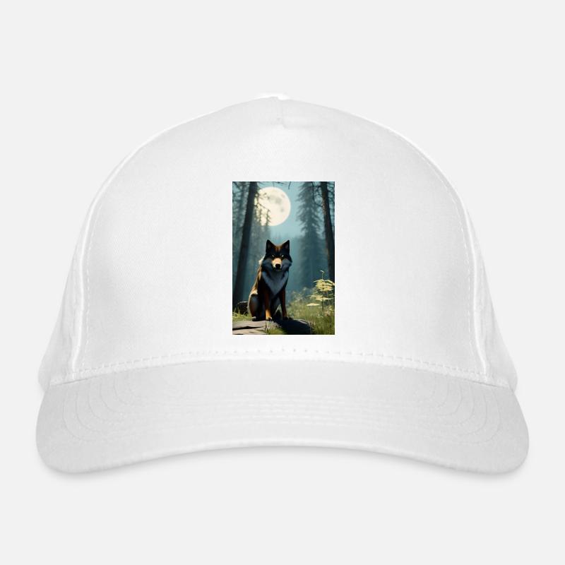 Wolf und Mond - Bio-Baseballkappe - Weiß