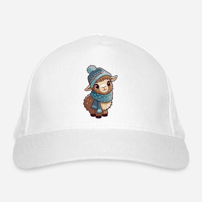 Cute llama with scarf and bobble hat. Organic Baseball Cap