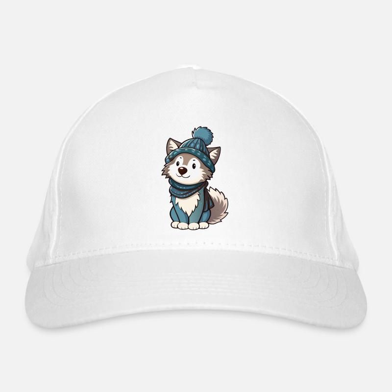 Cute wolf with scarf and bobble hat. Organic Baseball Cap