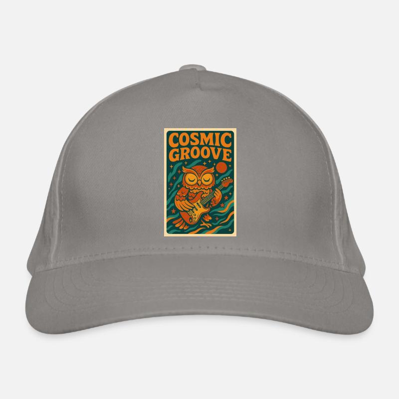 Psychedelic retro design with owl and guitar Organic Baseball Cap