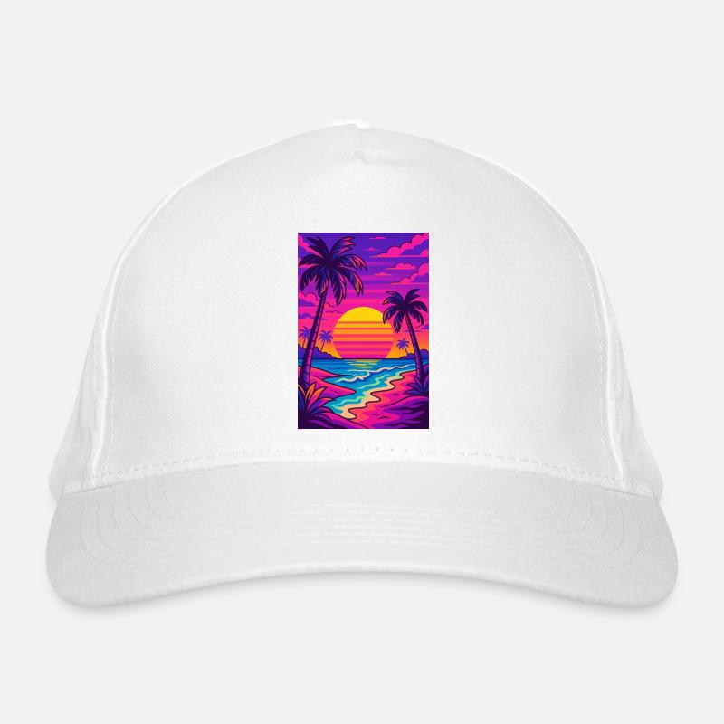 retro-80s-neon-beach-synthwave-art Organic Baseball Cap