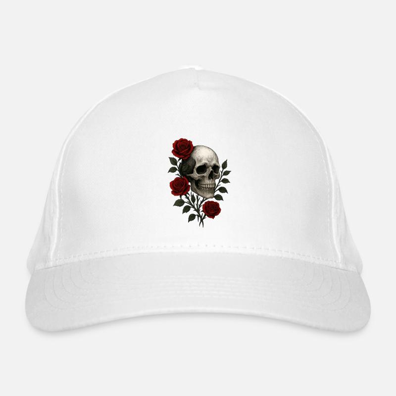 Gothic Totenschädel mit romantischen Rosen Design Bio-Baseballkappe