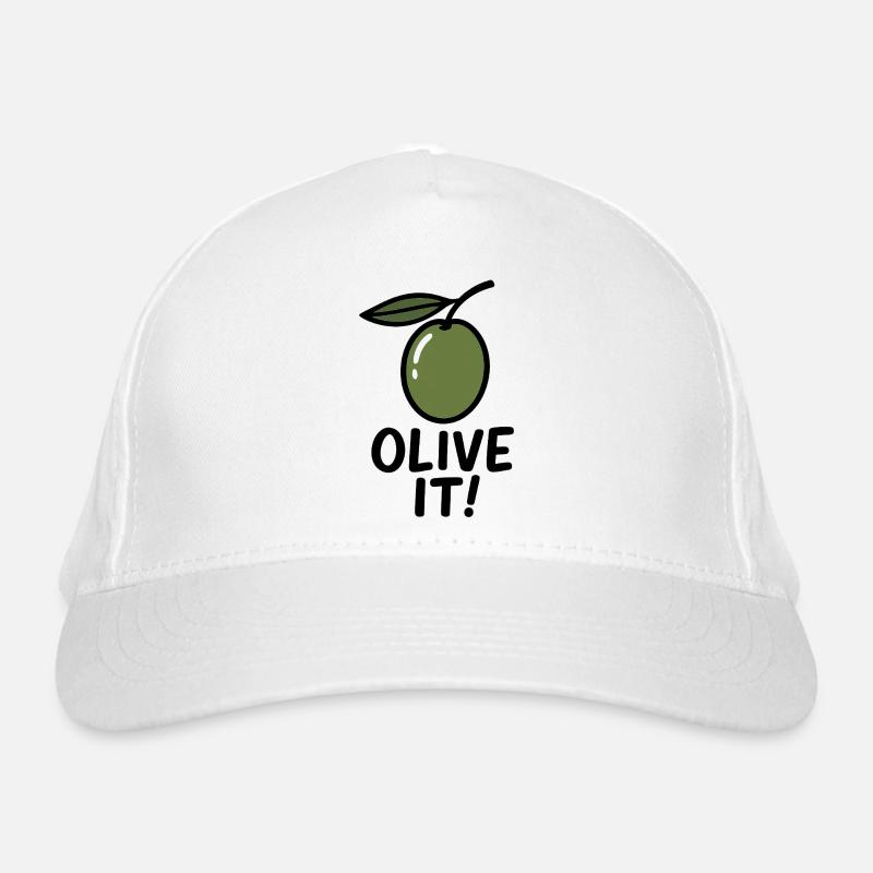 Olivenillustration mit Slogan Bio-Baseballkappe