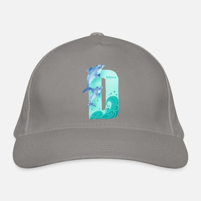 Whimsical Alphabet. Letter D. Blue Dolphin design. Organic Baseball Cap