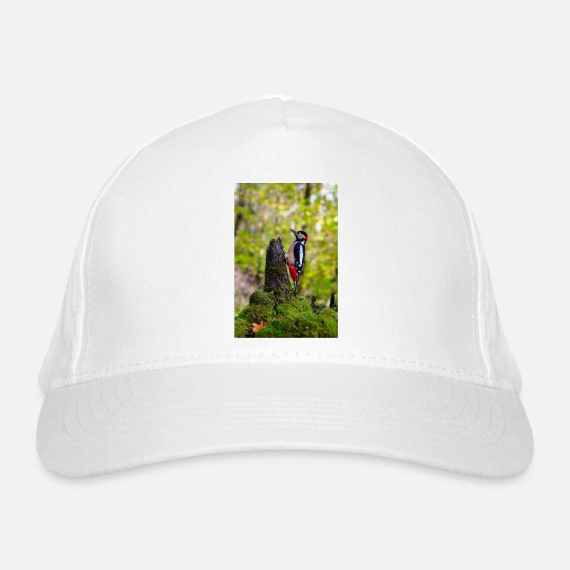 Woodpecker on Mossy Forest Stump Organic Baseball Cap