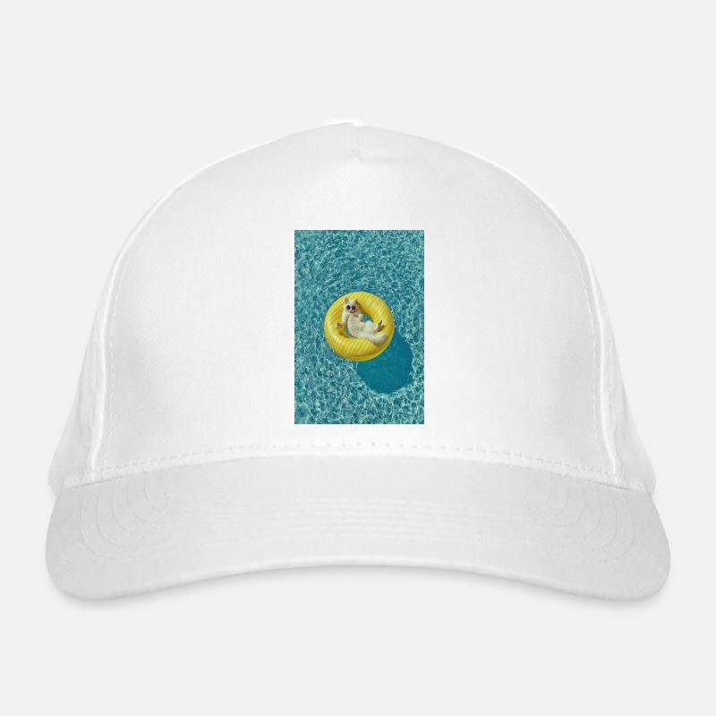 Sunlit Cat on Yellow Pool Float Organic Baseball Cap