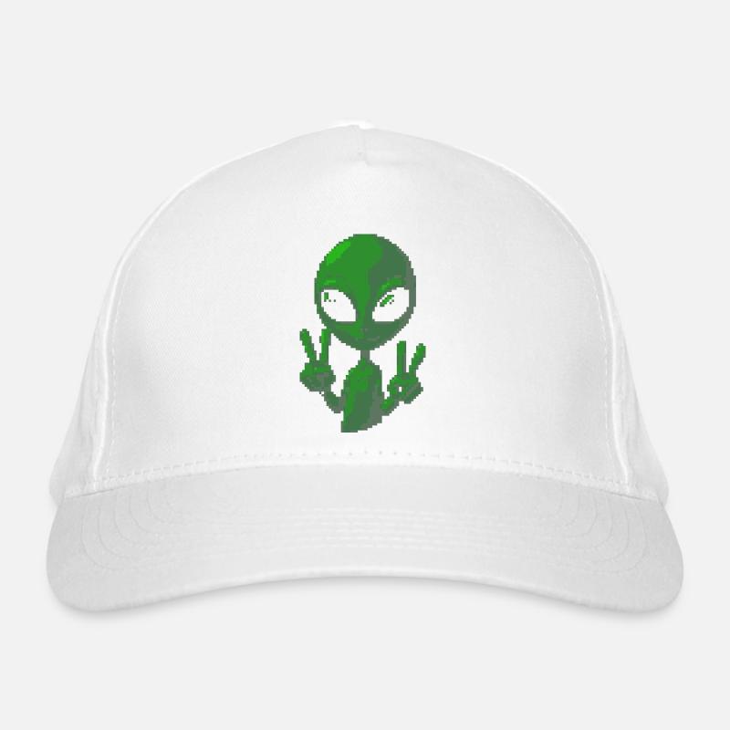 Pixel grünes Alien-Peace-Zeichen-Tee Bio-Baseballkappe