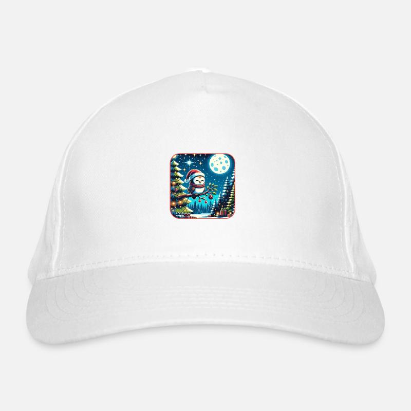 Cute owl with Santa hat sitting on a branch Organic Baseball Cap