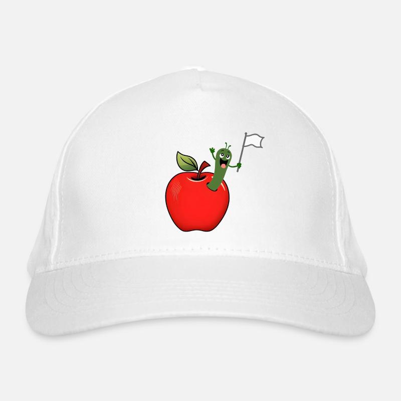 Apple with worm and white banner Organic Baseball Cap
