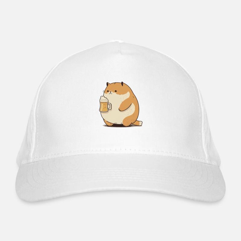 Big funny cat drinks beer Organic Baseball Cap