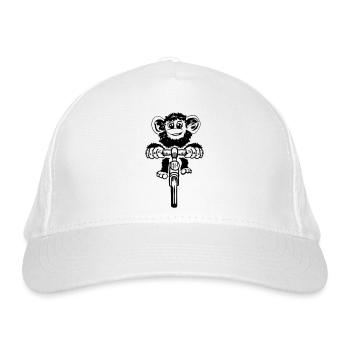 Affe auf dem Fahrrad - Bio-Baseballkappe - Weiß - Vorne
