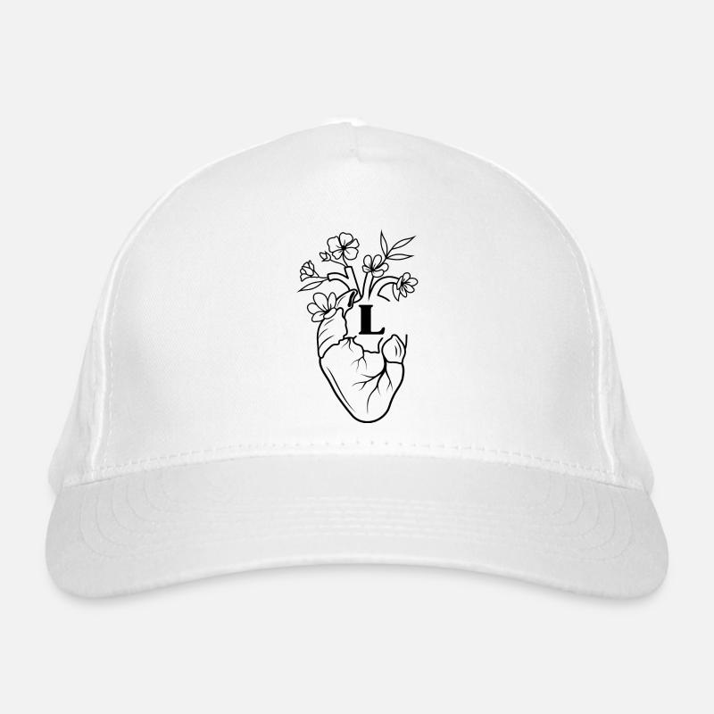 Buchstabe l Herz schwarze florale Anatomie Bio-Baseballkappe